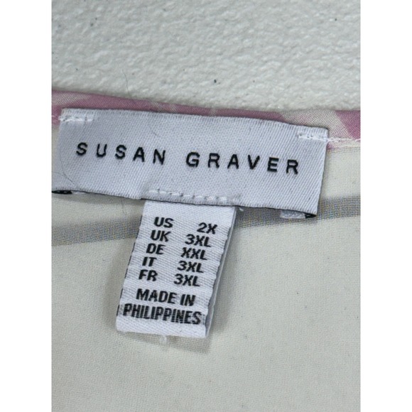 Susan Graver Floral Print V Neck Caftan Top 2X 3XL Pink Orange Green - Picture 9 of 13